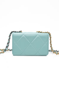 CHANEL 20C Tiffany Blue Lambskin Quilted Wallet On Chain WOC