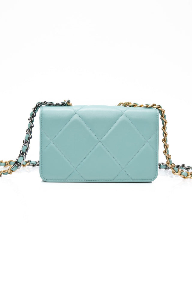 CHANEL 20C Tiffany Blue Lambskin Quilted Wallet On Chain WOC