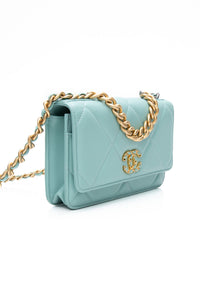 CHANEL 20C Tiffany Blue Lambskin Quilted Wallet On Chain WOC
