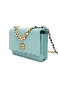 CHANEL 20C Tiffany Blue Lambskin Quilted Wallet On Chain WOC