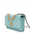 CHANEL 20C Tiffany Blue Lambskin Quilted Wallet On Chain WOC