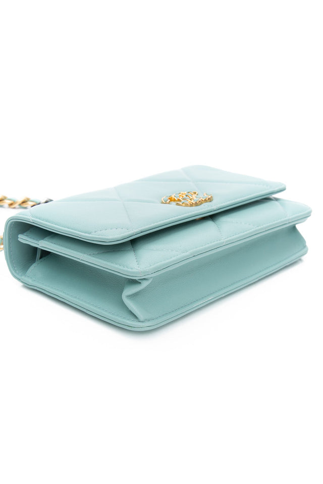 CHANEL 20C Tiffany Blue Lambskin Quilted Wallet On Chain WOC