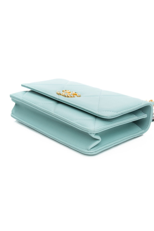 CHANEL 20C Tiffany Blue Lambskin Quilted Wallet On Chain WOC