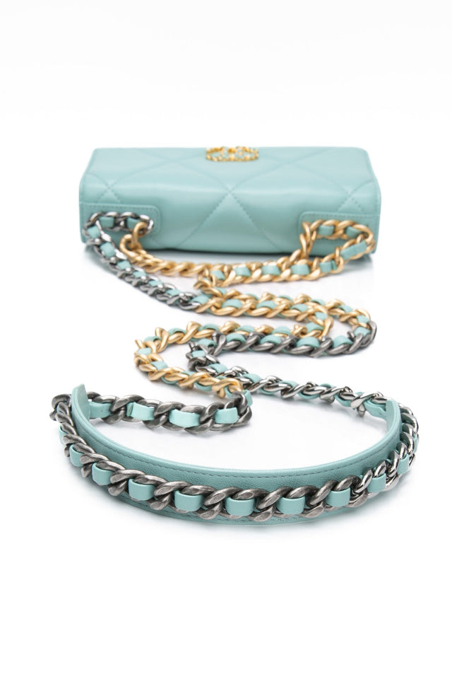 CHANEL 20C Tiffany Blue Lambskin Quilted Wallet On Chain WOC
