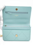 CHANEL 20C Tiffany Blue Lambskin Quilted Wallet On Chain WOC