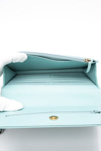 CHANEL 20C Tiffany Blue Lambskin Quilted Wallet On Chain WOC