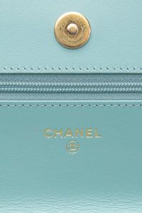 CHANEL 20C Tiffany Blue Lambskin Quilted Wallet On Chain WOC