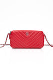 CHANEL Light Red Chevron Quilted Lambskin Double Zip Crossbody