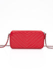 CHANEL Light Red Chevron Quilted Lambskin Double Zip Crossbody