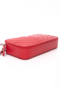 CHANEL Light Red Chevron Quilted Lambskin Double Zip Crossbody