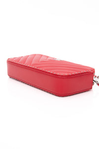CHANEL Light Red Chevron Quilted Lambskin Double Zip Crossbody