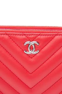 CHANEL Light Red Chevron Quilted Lambskin Double Zip Crossbody