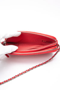 CHANEL Light Red Chevron Quilted Lambskin Double Zip Crossbody