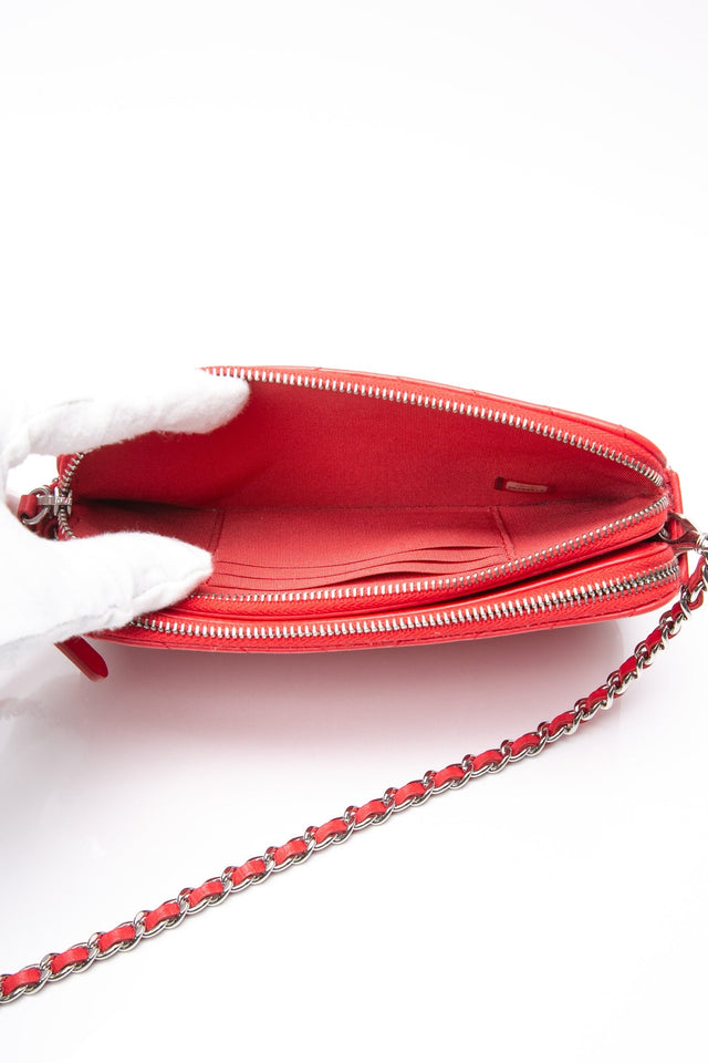 CHANEL Light Red Chevron Quilted Lambskin Double Zip Crossbody