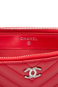 CHANEL Light Red Chevron Quilted Lambskin Double Zip Crossbody