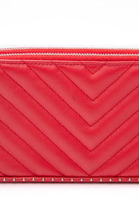 CHANEL Light Red Chevron Quilted Lambskin Double Zip Crossbody
