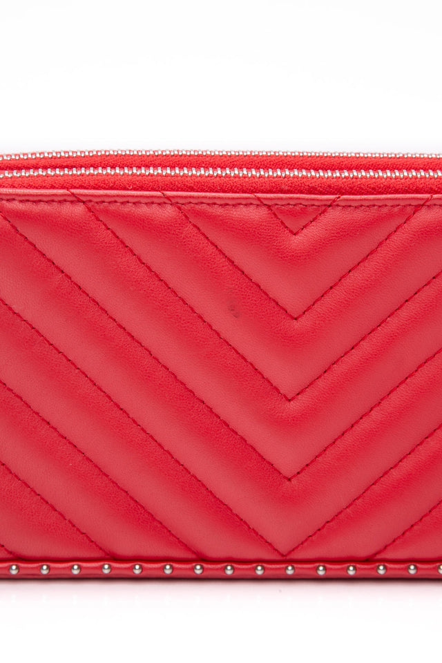CHANEL Light Red Chevron Quilted Lambskin Double Zip Crossbody