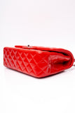 CHANEL Red Quilted Patent Leather Classic Jumbo Double Flap Bag