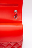 CHANEL Red Quilted Patent Leather Classic Jumbo Double Flap Bag