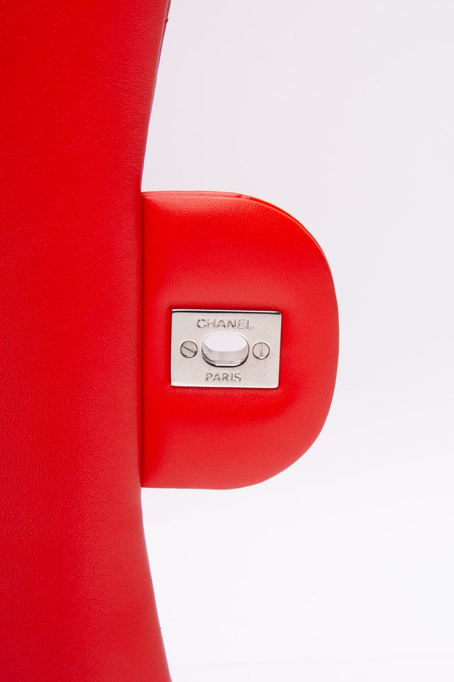 CHANEL Red Quilted Patent Leather Classic Jumbo Double Flap Bag