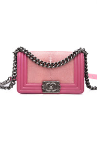 CHANEL Pink Galuchat Stingray Small Boy Flap Bag