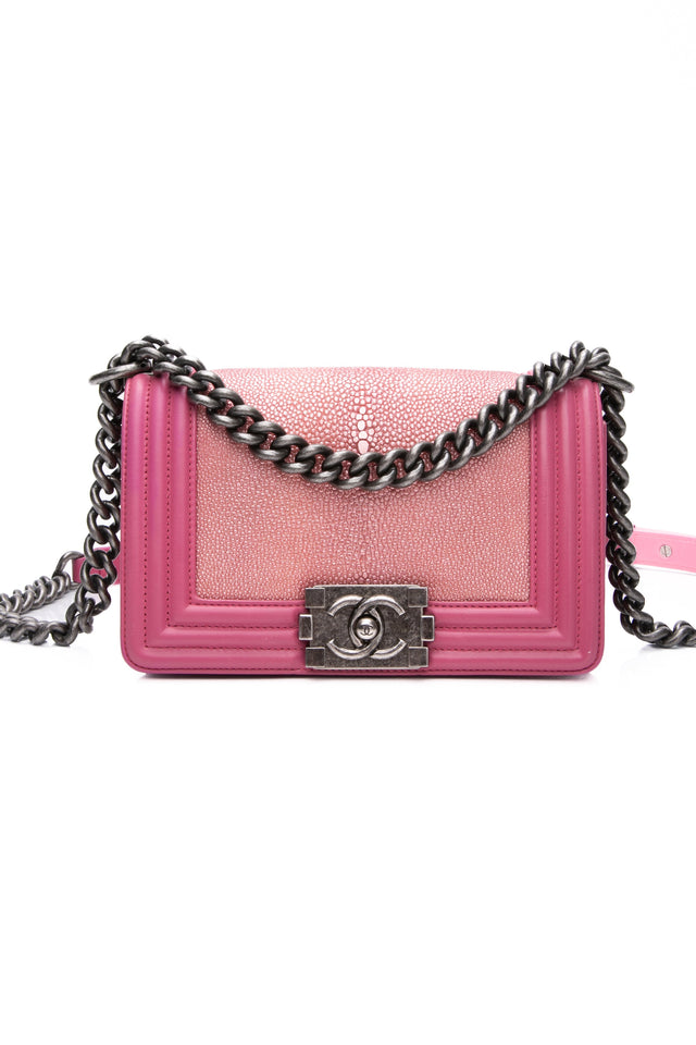 CHANEL Pink Galuchat Stingray Small Boy Flap Bag