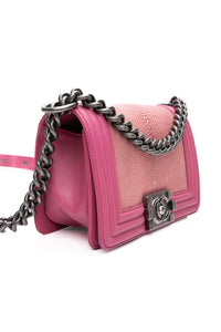 CHANEL Pink Galuchat Stingray Small Boy Flap Bag