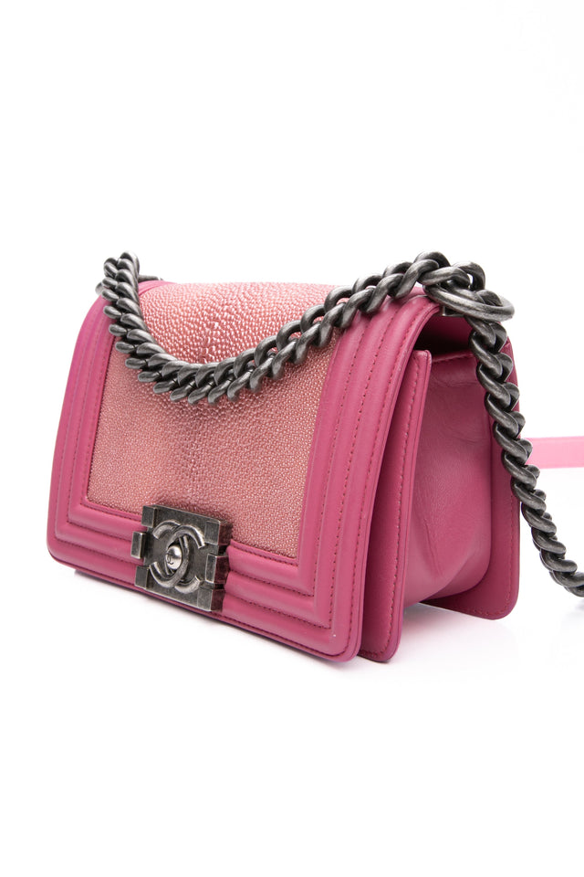 CHANEL Pink Galuchat Stingray Small Boy Flap Bag
