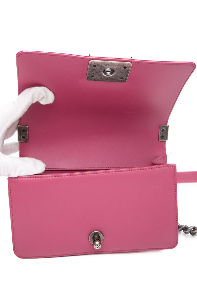 CHANEL Pink Galuchat Stingray Small Boy Flap Bag