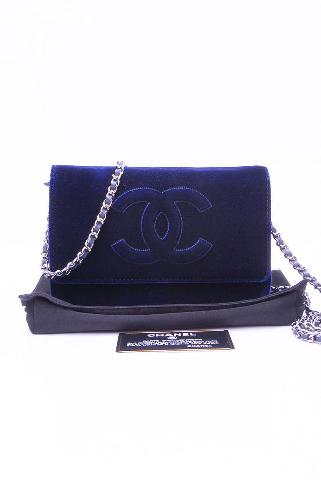 CHANEL Timeless CC Blue Velvet Wallet On Chain WOC