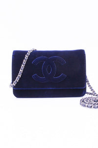 CHANEL Timeless CC Blue Velvet Wallet On Chain WOC