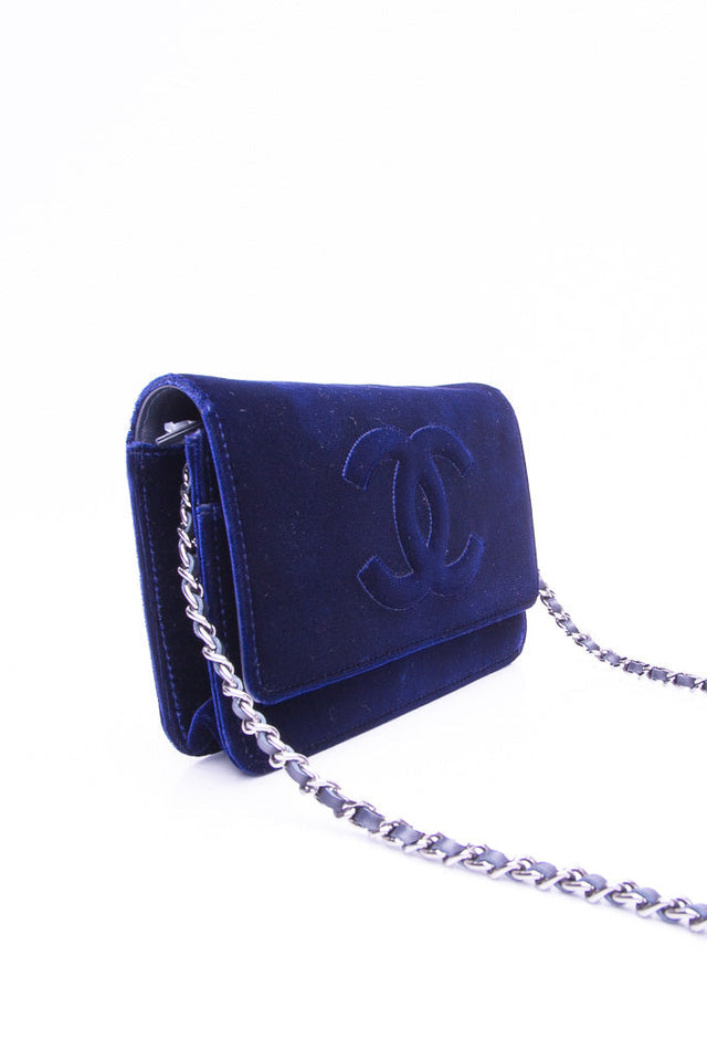 CHANEL Timeless CC Blue Velvet Wallet On Chain WOC