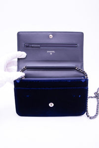 CHANEL Timeless CC Blue Velvet Wallet On Chain WOC