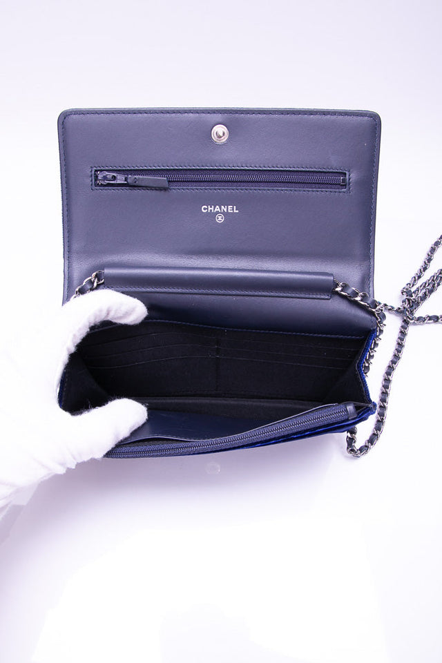 CHANEL Timeless CC Blue Velvet Wallet On Chain WOC