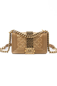 CHANEL Gold Python Quilted Boy Small Flap Bag