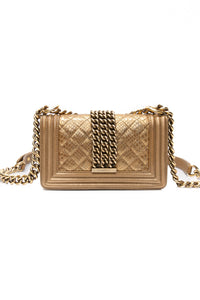 CHANEL Gold Python Quilted Boy Small Flap Bag