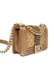 CHANEL Gold Python Quilted Boy Small Flap Bag