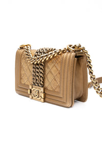 CHANEL Gold Python Quilted Boy Small Flap Bag