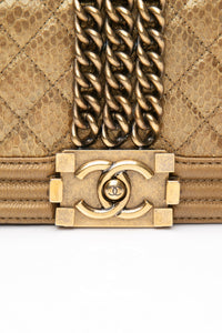 CHANEL Gold Python Quilted Boy Small Flap Bag