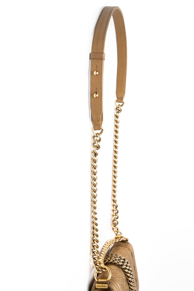 CHANEL Gold Python Quilted Boy Small Flap Bag