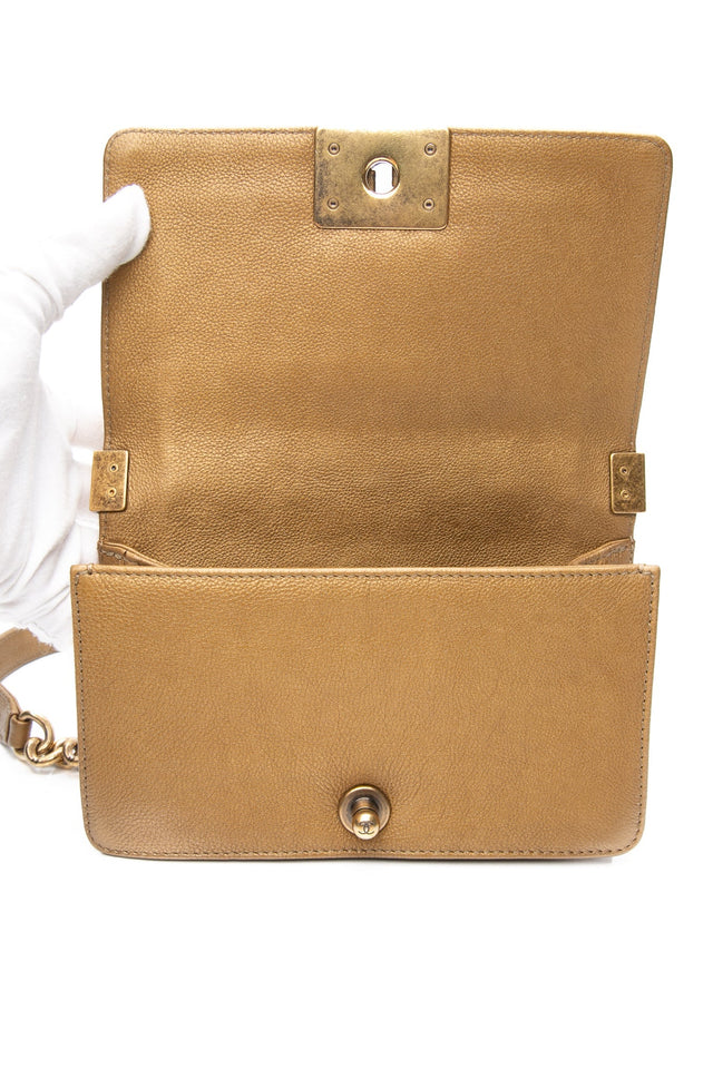 CHANEL Gold Python Quilted Boy Small Flap Bag