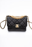 CHANEL 22S Black Lambskin Quilted Mini CC Crystal Logo Chain Flap Bag