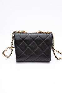 CHANEL 22S Black Lambskin Quilted Mini CC Crystal Logo Chain Flap Bag