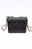 CHANEL 22S Black Lambskin Quilted Mini CC Crystal Logo Chain Flap Bag