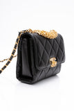 CHANEL 22S Black Lambskin Quilted Mini CC Crystal Logo Chain Flap Bag