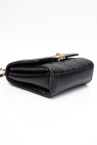 CHANEL 22S Black Lambskin Quilted Mini CC Crystal Logo Chain Flap Bag