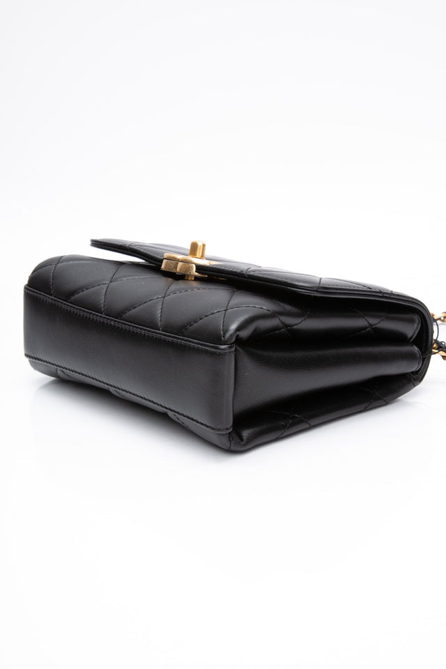 CHANEL 22S Black Lambskin Quilted Mini CC Crystal Logo Chain Flap Bag