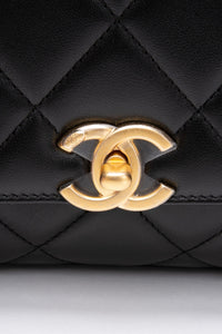 CHANEL 22S Black Lambskin Quilted Mini CC Crystal Logo Chain Flap Bag