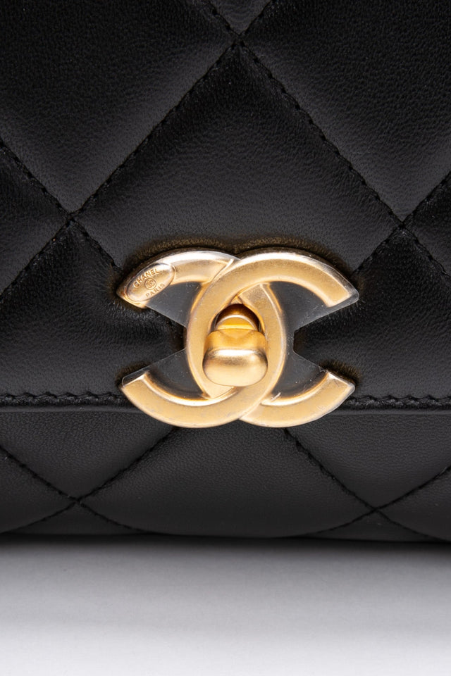CHANEL 22S Black Lambskin Quilted Mini CC Crystal Logo Chain Flap Bag