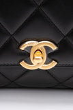 CHANEL 22S Black Lambskin Quilted Mini CC Crystal Logo Chain Flap Bag